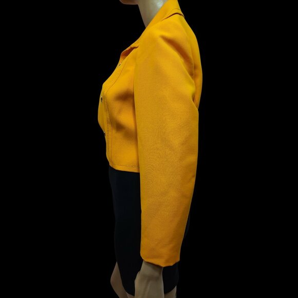 Vintage 60s Pierre Cardin Suit Jacket M Mod Daisy Buttons Yellow Wool Gabardine - Picture 10 of 12